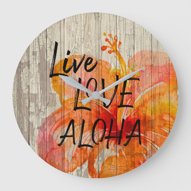 Grande Horloge Ronde Signe vivant de plage de ketmie d'amour Aloha (Recto)