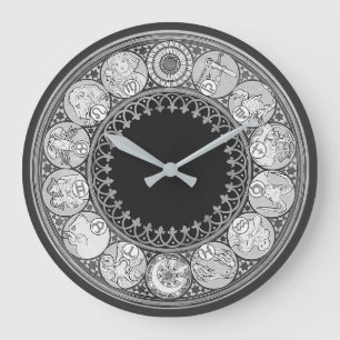 Grande Horloge Ronde Signes Zodiac Art Déco  Gris argenté