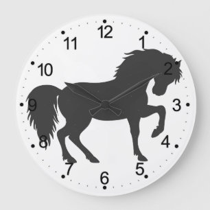 Grande Horloge Ronde Silhouette à cheval - Choisir la couleur arrière -