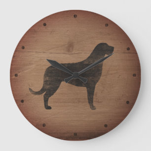 Grande Horloge Ronde Silhouette de chien-loup irlandais rustique