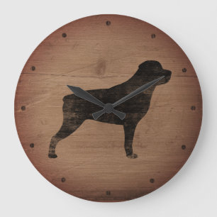 Grande Horloge Ronde Silhouette de Rottweiler rustique