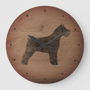 Grande Horloge Ronde Silhouette de Schnauzer rustique