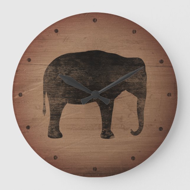 Grande Horloge Ronde Silhouette d'éléphant asiatique style rustique (Recto)