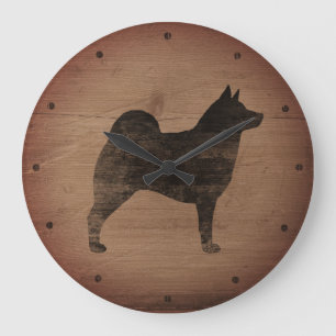 Grande Horloge Ronde Silhouette d'Elkhound de Norvégien rustique