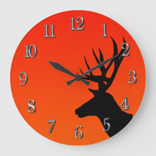 Grande Horloge Ronde Silhouette des cerfs au coucher du soleil