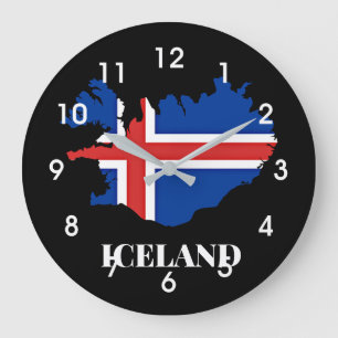 Grande Horloge Ronde Silhouette d'Islande, drapeau,