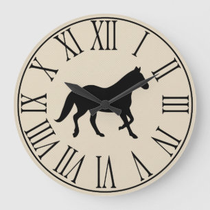Grande Horloge Ronde Silhouette noire élégante rustique de cheval