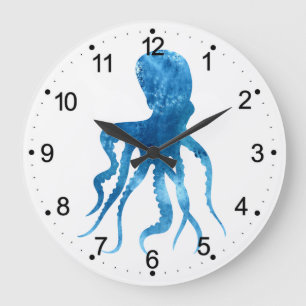 Grande Horloge Ronde Silhouette octopique aquarelle