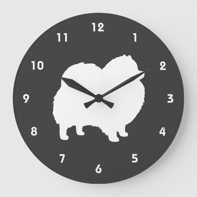Grande Horloge Ronde Silhouette Poméranienne blanche (Recto)
