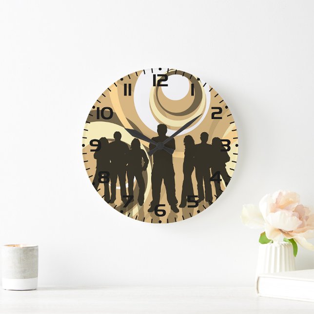 Grande Horloge Ronde Silhouette rétro Personnes avec cercles Abstraits (Créateur téléchargé)