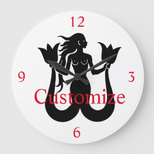 Grande Horloge Ronde Silhouette Tonnerre_Cove de sirène à deux queue