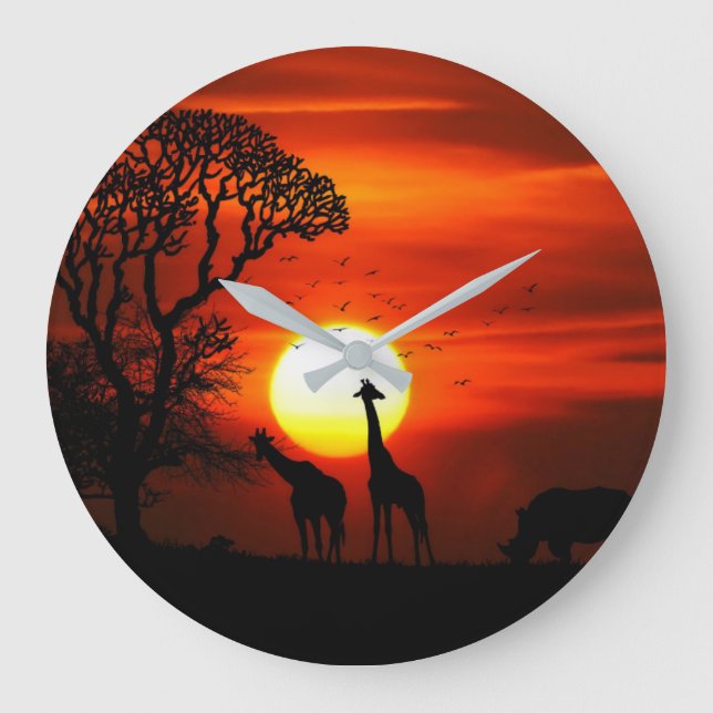 Grande Horloge Ronde Silhouettes africaines d'animal de coucher du (Recto)