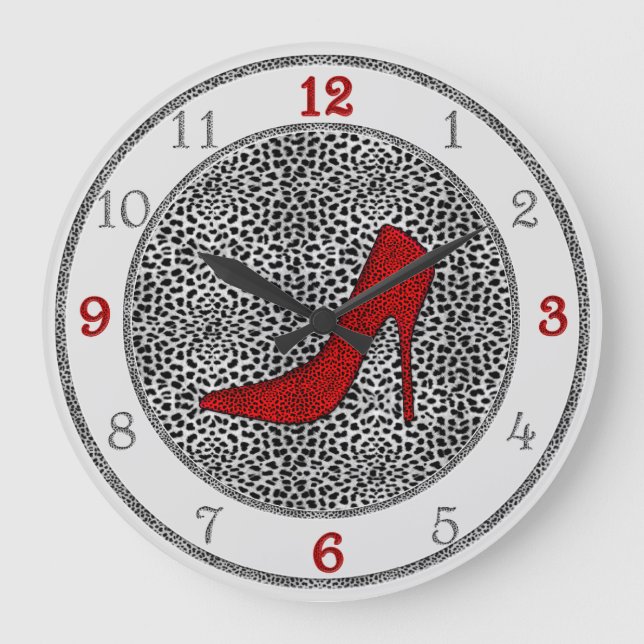 Grande Horloge Ronde Silver and red with Cheetah Animal Print (Recto)
