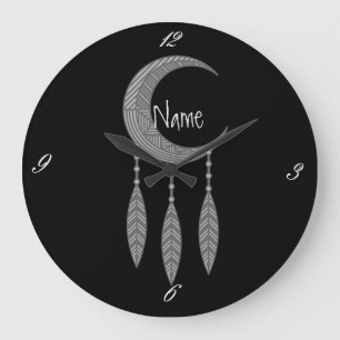 Grande Horloge Ronde Silver Crescent Moon Feathers
