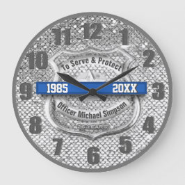 Grande Horloge Ronde Silver Custom Blue Line Police Agent Retraite
