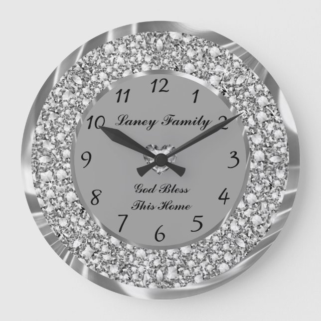 Grande Horloge Ronde Silver Diamonds Heart 2 (Recto)