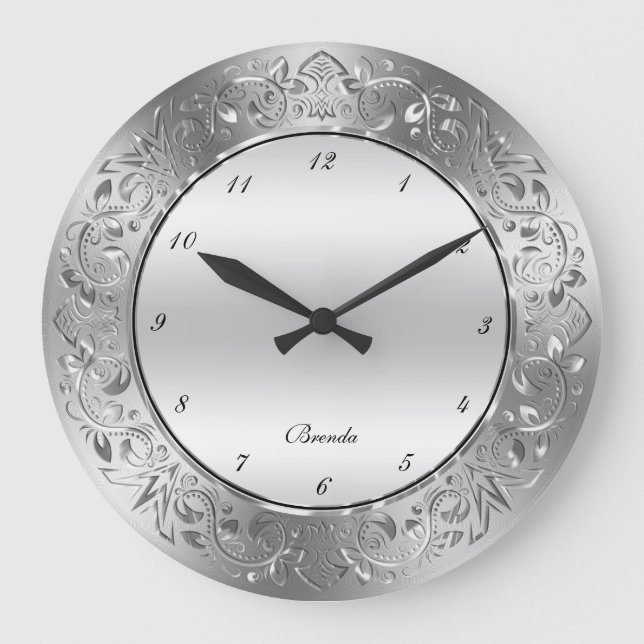 Grande Horloge Ronde Silver-gray swirly floral frame (Recto)