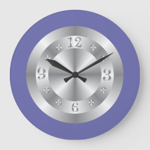 Grande Horloge Ronde Silver Grey Et Périwinkle Bleu