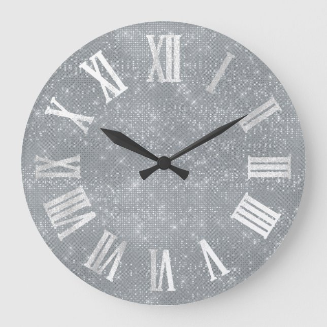 Grande Horloge Ronde Silver Grey Minimal Smoky Blue Roman Numéros (Recto)