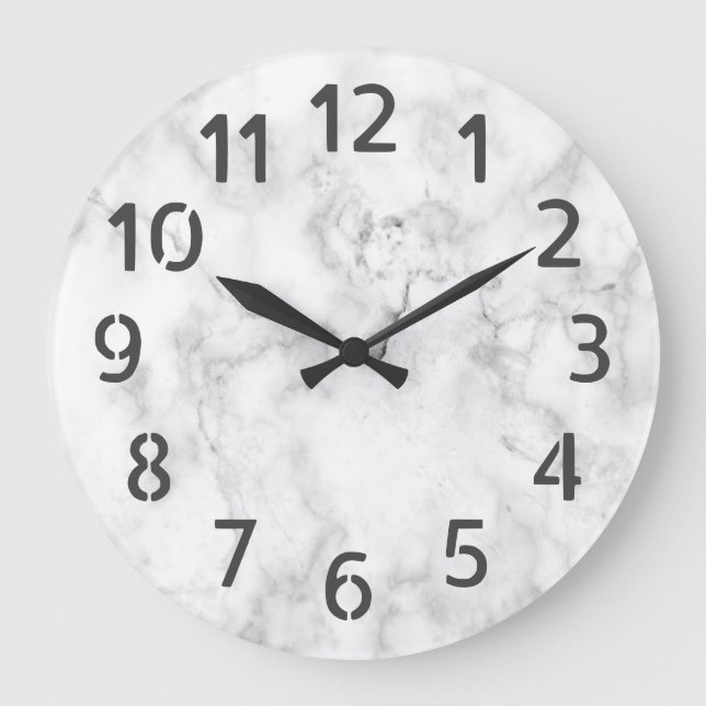 Grande Horloge Ronde Simple Classique Classique Blanc Faux Marbre (Recto)