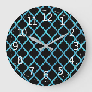 Grande Horloge Ronde Simple Elégant Moderne Bleu Motif marocain