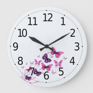 Grande Horloge Ronde Simple Elegant Purple Butterflies Wall Clock