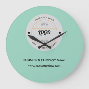 Grande Horloge Ronde Simple Logo d'entreprise rond et texte personnalis