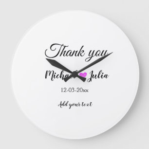 Grande Horloge Ronde Simple merci couple nom cœur paillettes