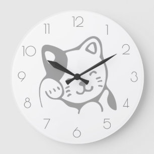Grande Horloge Ronde Simple minimaliste minimaliste blanc et gris chat