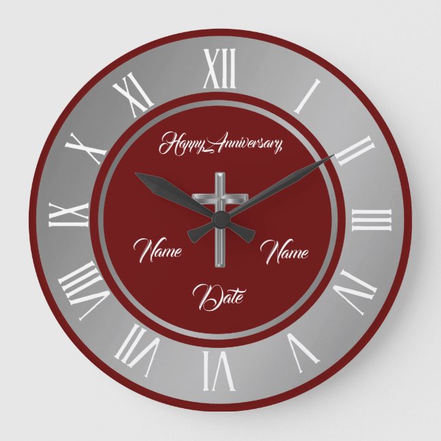 Grande Horloge Ronde Simple Personnaliser Argent Anniversaire (Recto)