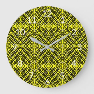 Grande Horloge Ronde Simple Scribble   Carreaux miroir   Jaune  