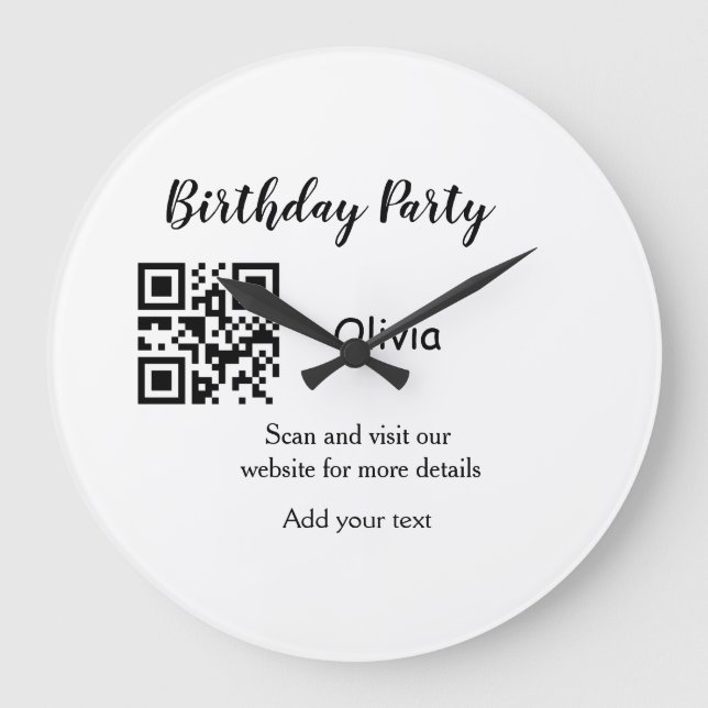 Grande Horloge Ronde Simple site de fête d'anniversaire code-barres QR  (Recto)