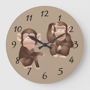 Grande Horloge Ronde Singes animated mignons