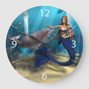 Grande Horloge Ronde Sirène et dauphin