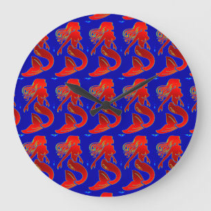 Grande Horloge Ronde sirènes rouges sur l'horloge bleue
