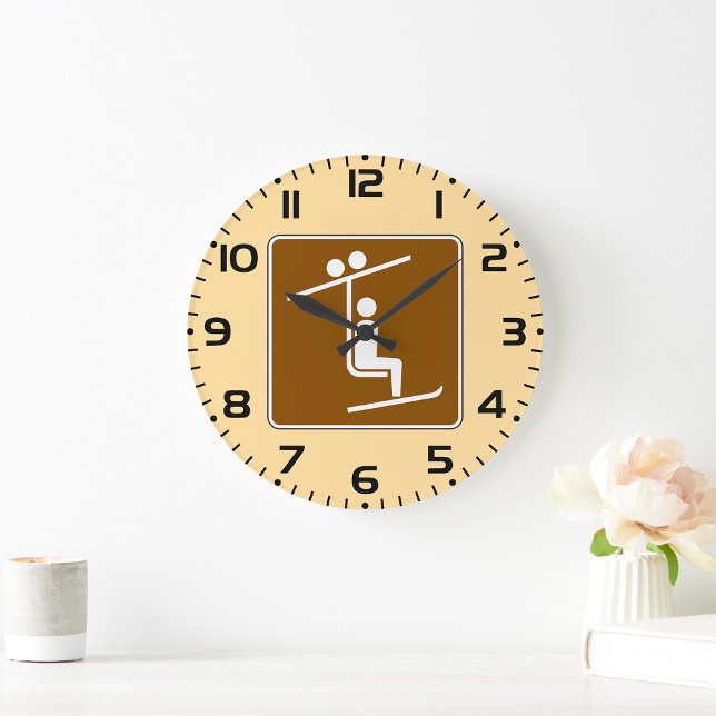 Grande Horloge Ronde Ski Lift Symbol Rustic Winter Sports Icon (Créateur téléchargé)