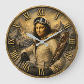 Grande Horloge Ronde Skiing Funny Mona Lisa Skier Gift