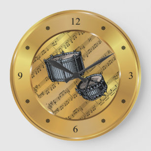 Grande Horloge Ronde Snare Drums ~ Sheet Music ~ Gold Arrière - plan ~