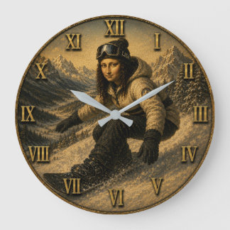 Grande Horloge Ronde Snowboarding Funny Mona Lisa Snowboarder Gift
