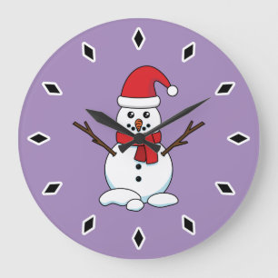 Grande Horloge Ronde Snowman avec Bonnet rouge et Écharpe