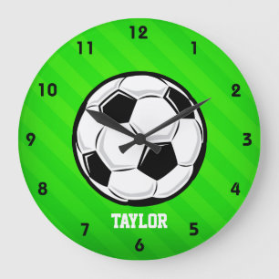 Grande Horloge Ronde Soccer Ball; Néon Green Stripes