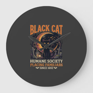 Grande Horloge Ronde Société humanitaire du chat noir Halloween Croissa