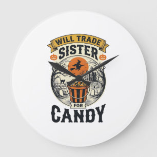 Grande Horloge Ronde Sœur d'Halloween échangera contre des bonbons Vint