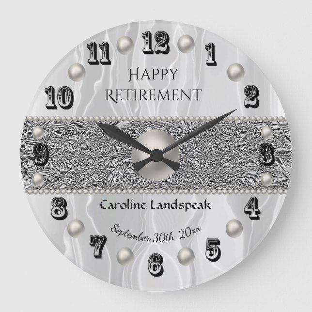 Grande Horloge Ronde Soie blanche et perles blanches joyeuse retraite  (Recto)