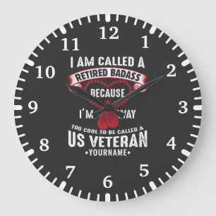 Grande Horloge Ronde Soldat retraité d'un Humour vétéran américain