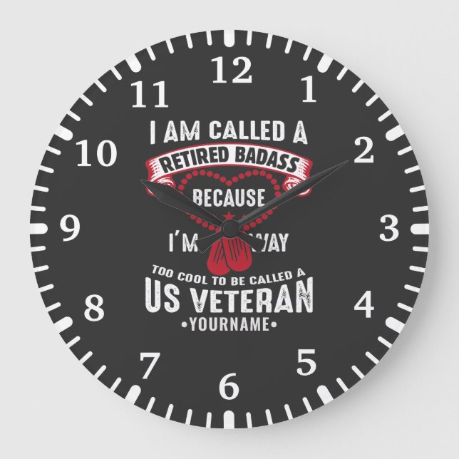 Grande Horloge Ronde Soldat retraité d'un Humour vétéran américain (Recto)