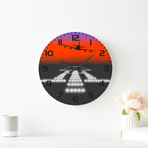 Grande Horloge Ronde Soleil d'approche de l'avion aux feux de piste Avi