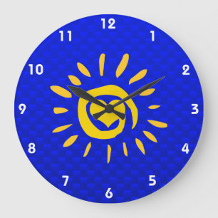 Grande Horloge Ronde Soleil et Coeur mignons en bleu