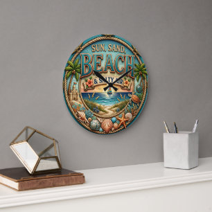 Grande Horloge Ronde Soleil Sable Plage Air Salé