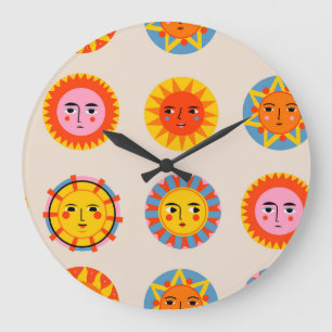 Grande Horloge Ronde soleils Abstraits : motif sans couture ethnique.